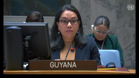 Amb. Carolyn Rodrigues Birkett delivering statement at UNSC Briefing on Haiti