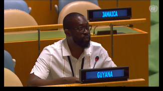 Royston Alkins delivering statement at UNGA plenary meeting on SDG6
